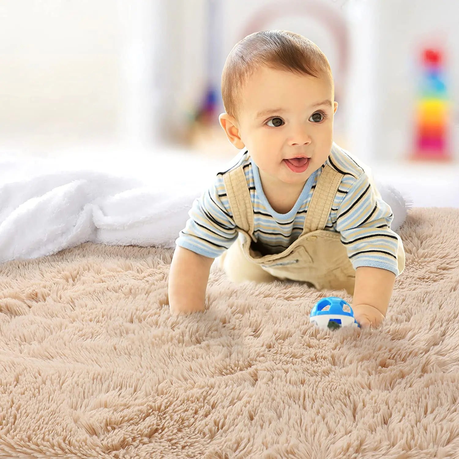 Soft Shaggy Carpet Living Room Fluffy Children Rugs Large Beige Plush Area Rug for Bedroom Kids Room Nursery Modern Home Decor