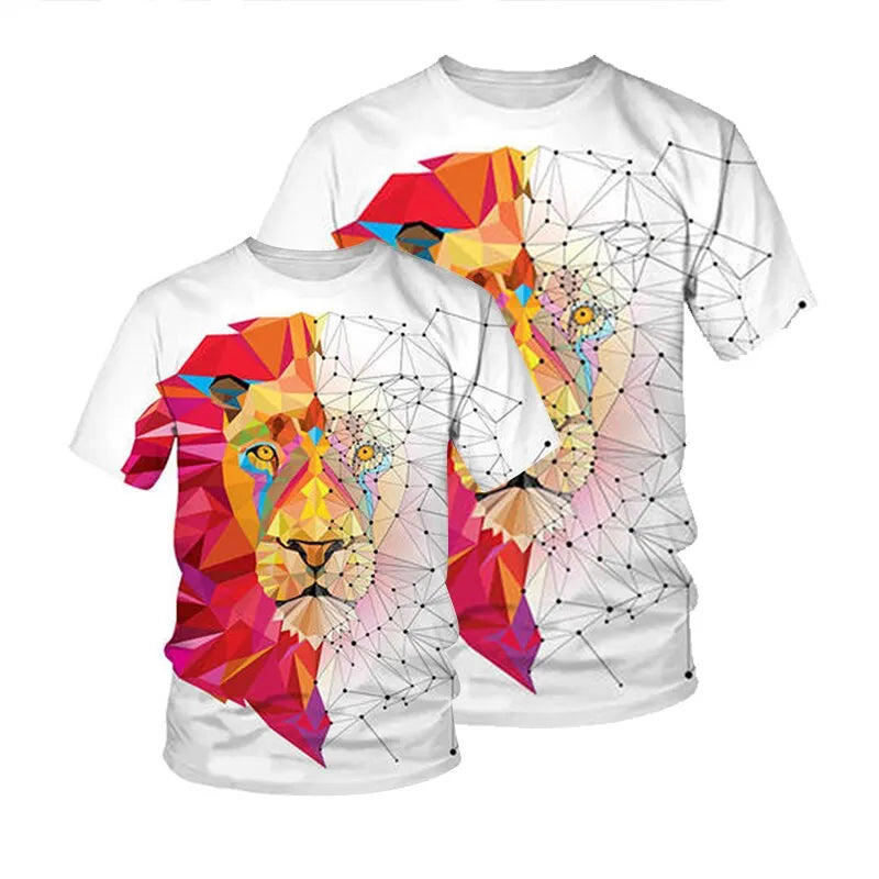 2023 New Men's Vintage T-Shirt Printed American Plus-Size Hip-Hop Personality Lion Designed Short-Sleeved Daily Casual Clothing