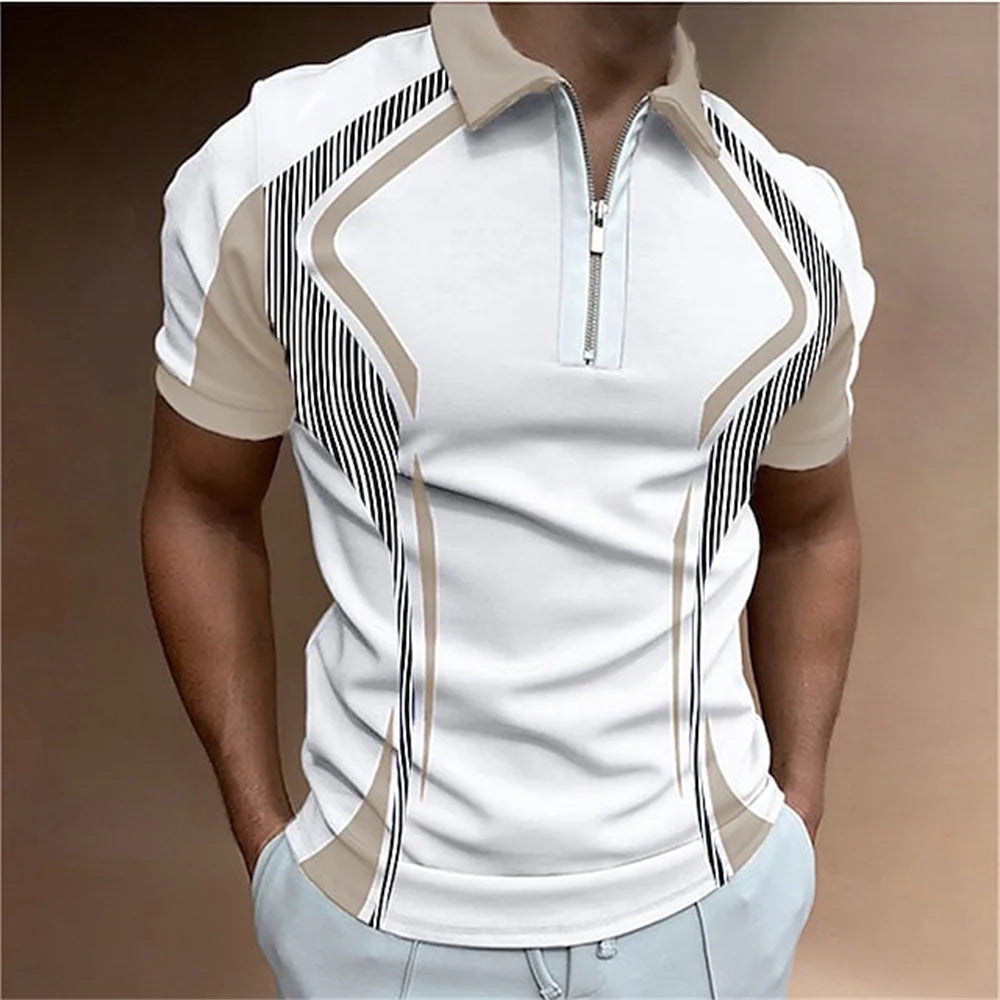 Men Polo Shirt Stripes Short Sleeve T-shirt Male Breathable Tops Business Turn Down Collar Streetwear Luxury Brand High Quality