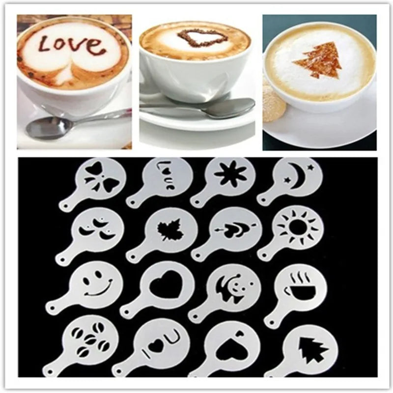 Creative Kitchen Accessories16pcs Fancy Coffee Printing Template Kitchen Tools Kitchenware Coffee Spray Template Kitchen Gadgets