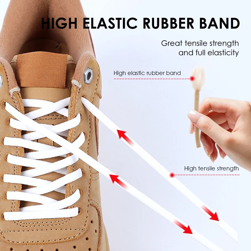 1 Pair No Tie Shoelaces Half Round Shoe Laces for Kids and Adults Sneaker Elastic Shoelaces Fast Lazy Lock Metal Shoelaces