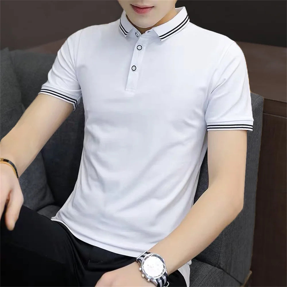 Men's Summer Lapel POLO Shirt Short Sleeve Tops Men Business Casual Youth Tops Korean Fashion Clothing Polo Shirt Men