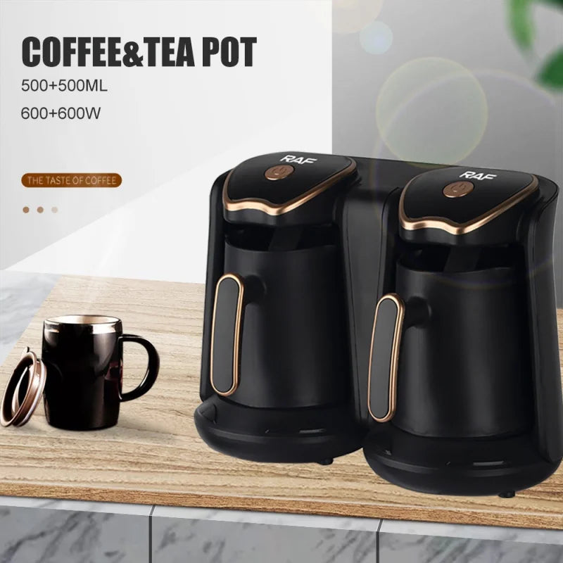 1200W Electric Coffee Pot Turkish Coffee Machine Double Pot Design Coffee Making Machine 500ML+500ML