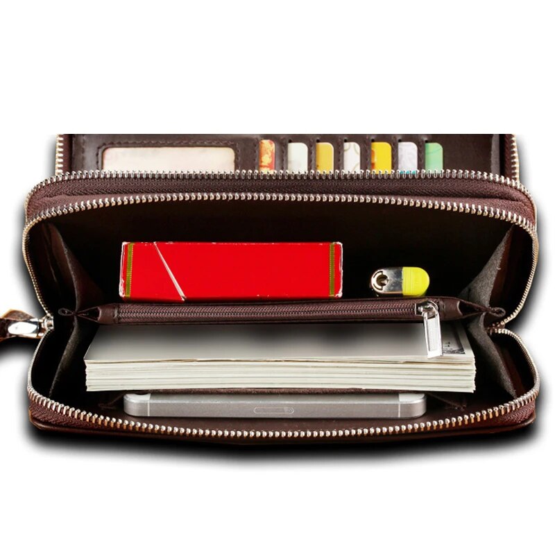 Men's Long Wallet Zipper Leather Large Phone Holder Bag Business Clutch Handbag Multifunction Wallet Commerce Style