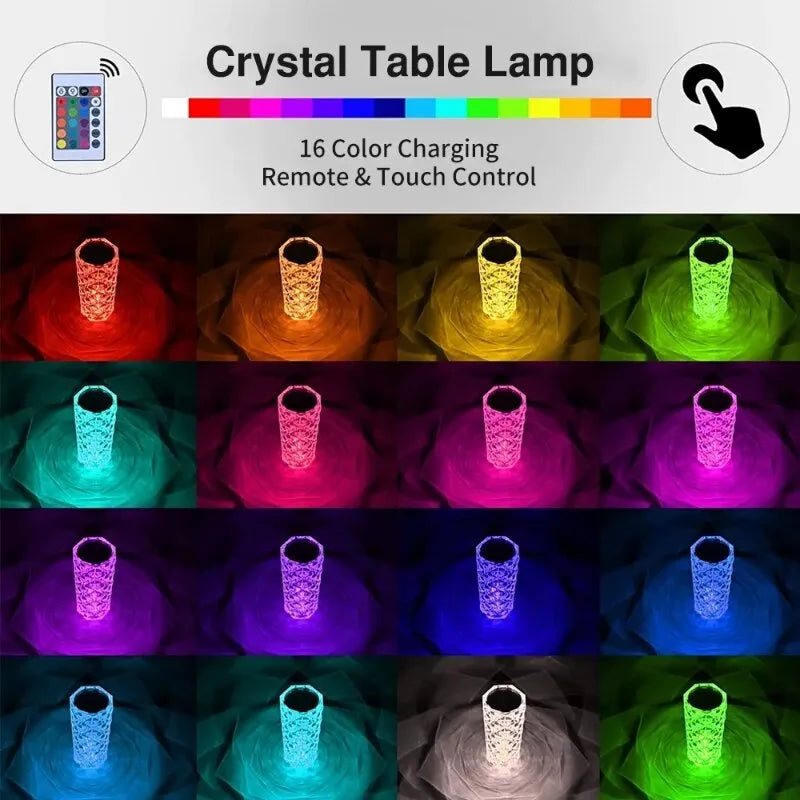 16Colors USB Rechargeable LED Atmosphere Room Decor Christmas Room Decoration Home Lights Crystal Lamp Touch Table Bedside Lamps