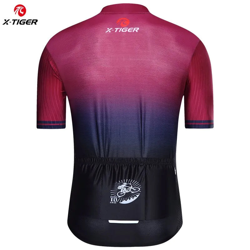 X-TIGER Cycling Jersey Mens Bike Shirt Short Sleeve Gradient Color Series Breathable Reflective UPF50+ Mountain Bicycle Clothing