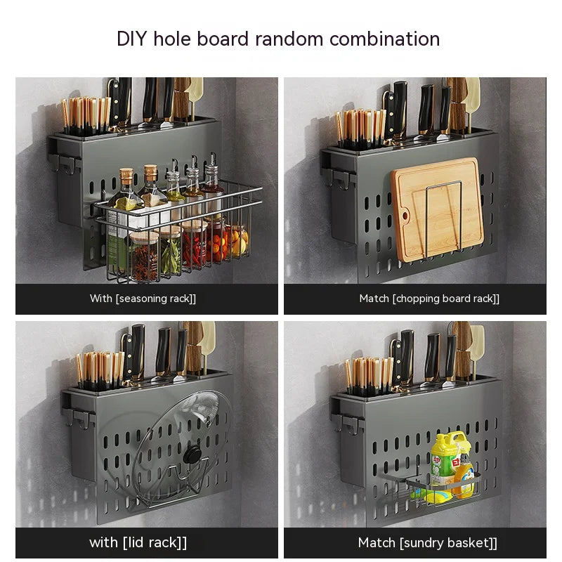 Kitchen Organizer Shelf Wall-mounted Spice Storage Rack Kitchen Knife Holder Wall Seasoning Chopstick Spoon Shovel Storage Sheif