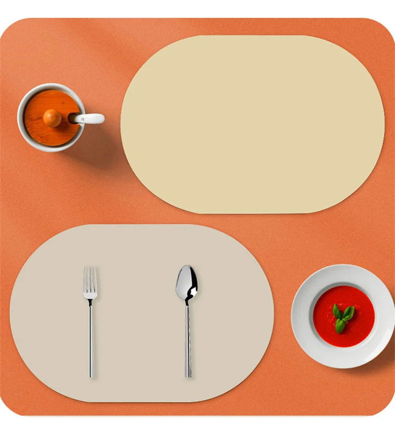 Leather Placemat Oval Oil-Proof Table Mat Home Dining Kitchen Table Placemat Design Dining Waterproof Heat Resistant Home Decor