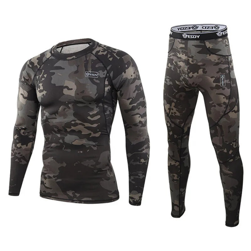 Winter Thermal Underwear Sports Sets Men's Camouflage Stretch Thermo Underwear Male Warm Long Johns Training Fitness Sportswear