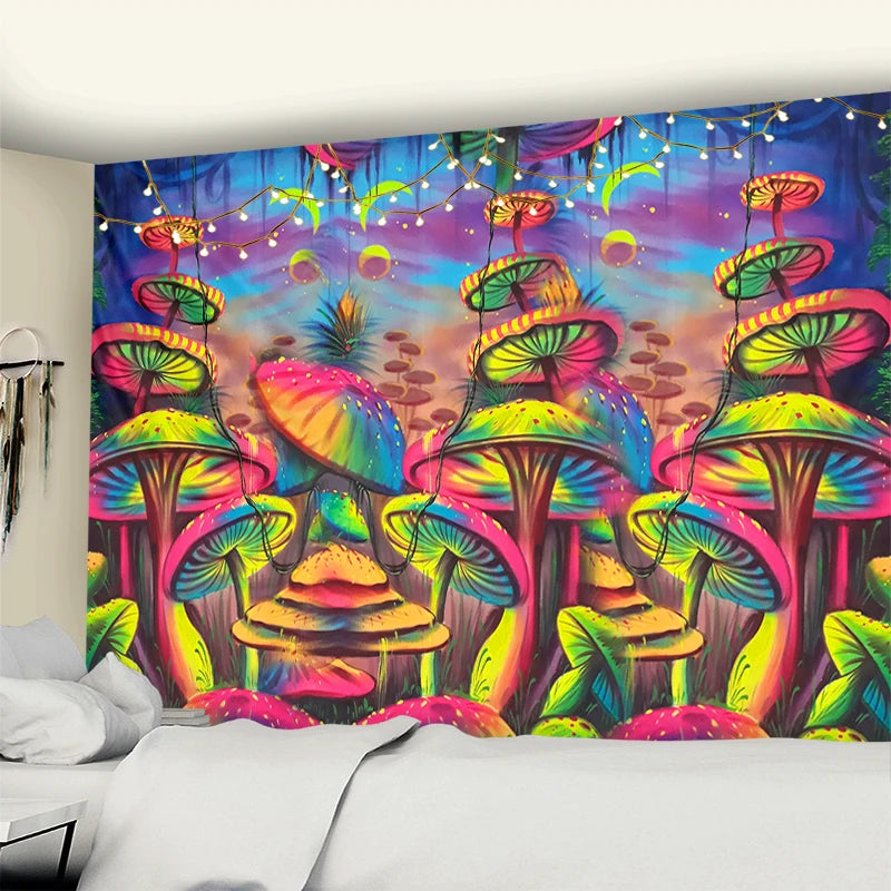 Fairytale Dreamy Mushroom Tapestry Psychedelic Carpet Bohemian Home Decor Witchcraft Hippie Kids Room Decor Wall Tapestries