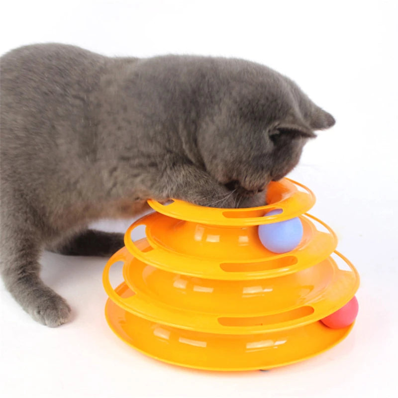 3-layer pet cat toy Training Entertainment board Interactive tower track dish Cat Turntable ball quadruple dish tumble