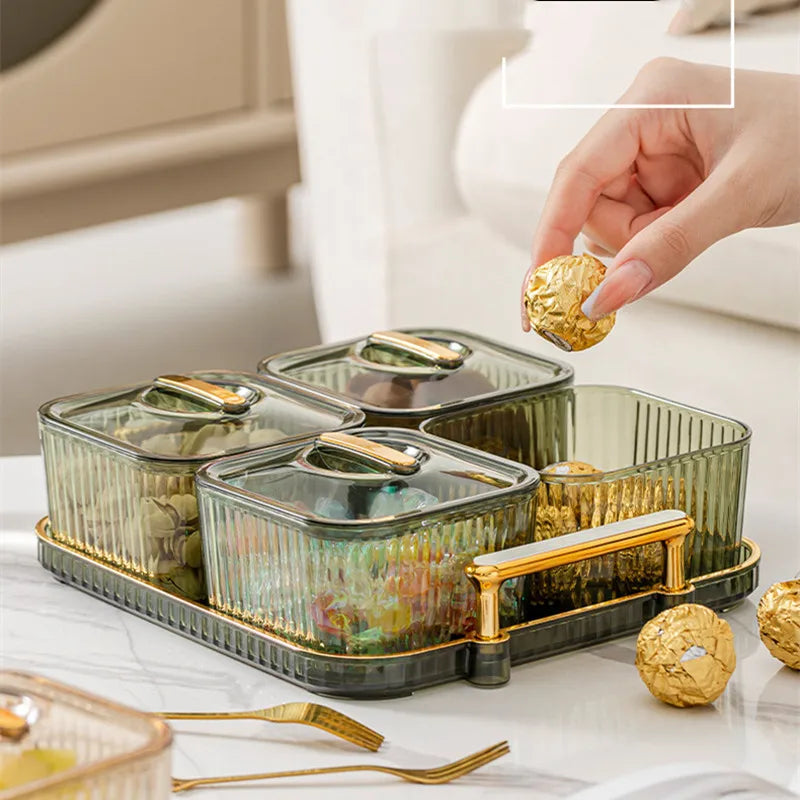 Light and Luxurious Transparent Fruit Plate Candy Plate Nuts and Dried Fruit Storage Box, Snack Snack Containers