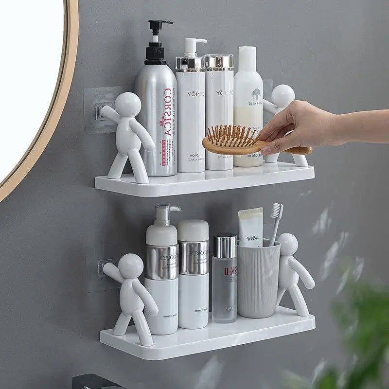 Wall-Mounted Figurine Shelf, Drill-Free Bathroom Wall Organizer, Kitchen Condiment Bottles and Vinegar Bottles, Bathroom Shelf