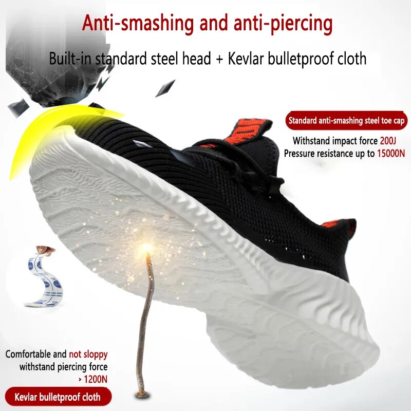 summer work shoes with protection breathable Lightweight safety shoes with iron toe anti-stab anti-slip working summer shoes