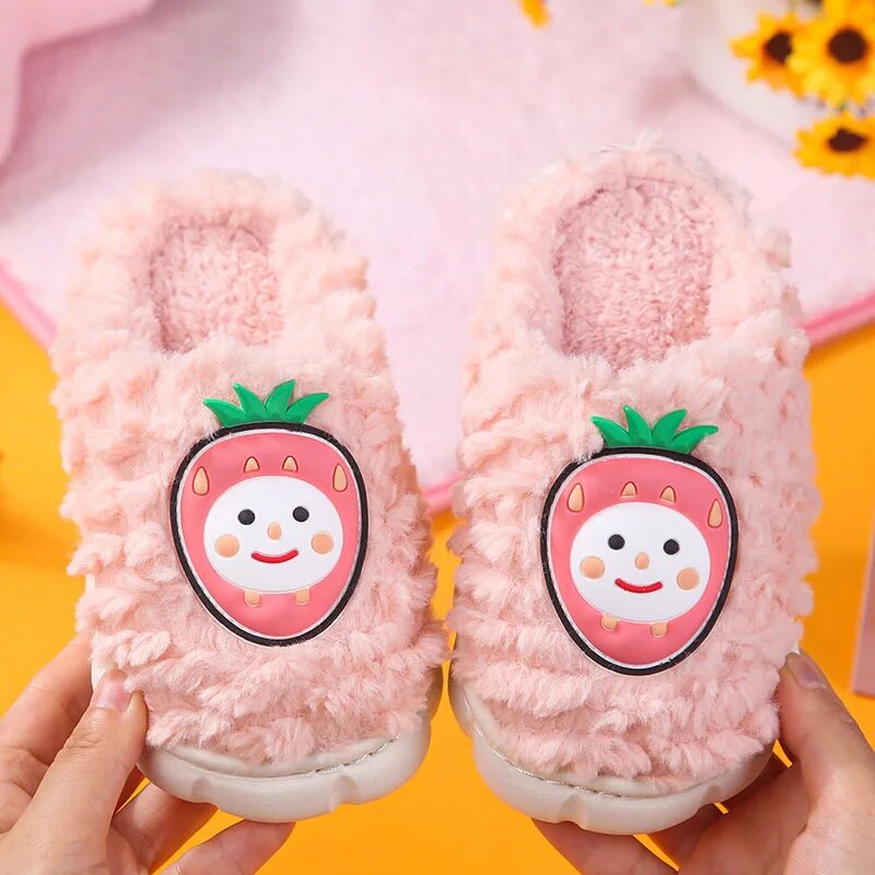 Autumn Winter Cute Children Cotton Slippers Boys Girls Warm Plush Kids Shoes Indoor Soft Sole Non-slip Home Slippers Pantuflas