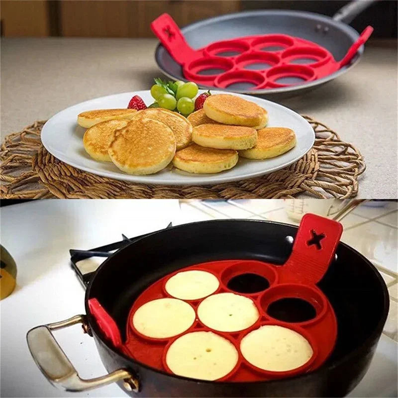 Nonstick Egg Pancake Maker Fried Egg Omelet Mold Seven Holes Silicone Mold Heart Star Shape Mold Kitchenware Baking Gadgets