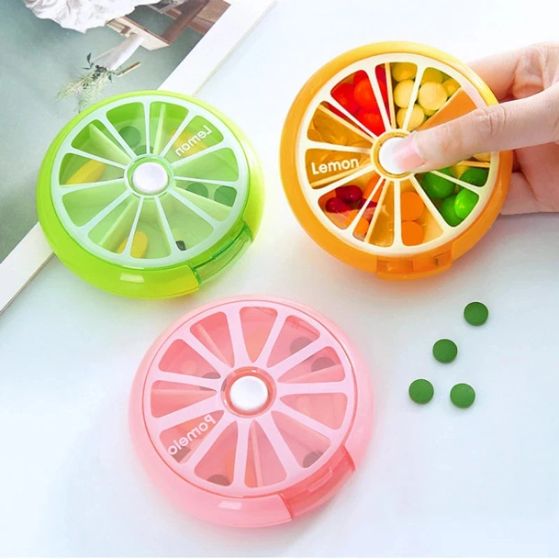 Mini Pill Box Weekly Medicine Pill Box Rotating Pill Box Case Splitter Pill Organizer Portable Travel 7 Day Pill Container Case