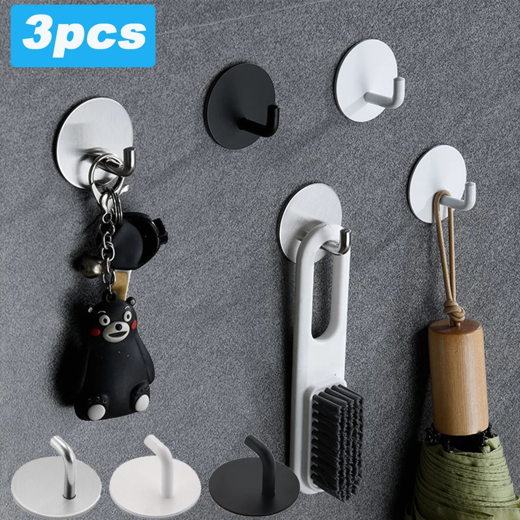 Kitchen Bathroom Accessories Self-Adhesive Wall Hooks Hangers Stainless Steel Hooks Towel Key Umbrella Kitchenware Storage Hook