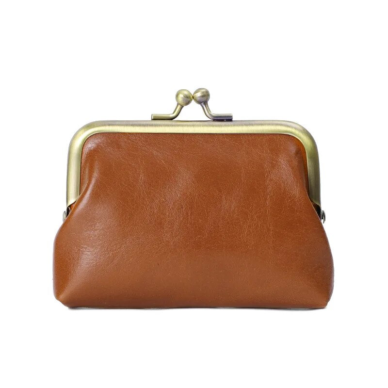 Women Wallet Retro Oil Wax Cowhide Coin Purse Real Leather Bag Handmade Mini Storage Bag Coin Bag Short Credit Card Holder