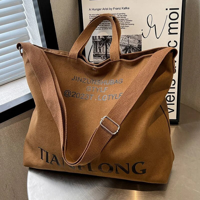 Luxury Women's Work Tote Bag Large Capacity Letter Print Shoulder Bag 2023 Fashion Trend Canvas Zipper Buckle Handbag Wallet