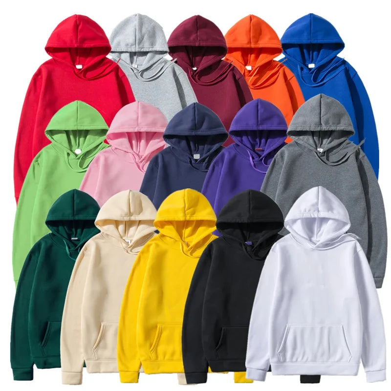 Hoodies For Men And Women Fashion Solid Color Red Black Gray Pink Autumn And Winter Fleece Sweatshirts Casual Brand Street Tops