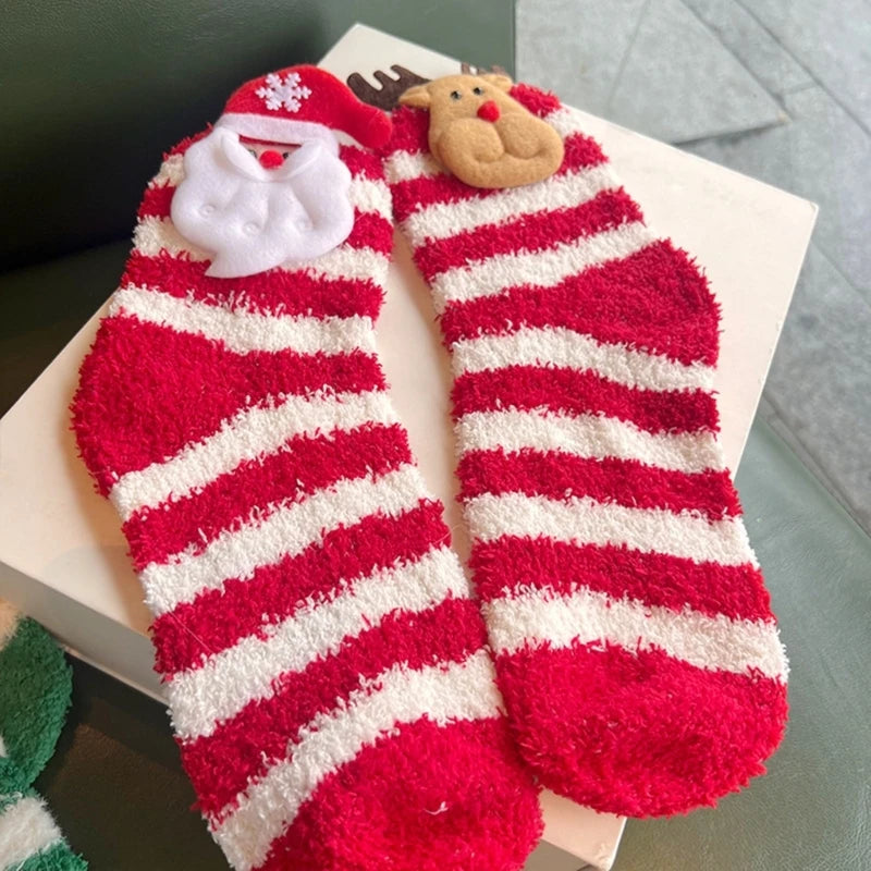 Christmas Fuzzy Socks For Women Soft Cozy Slipper Socks Warm Winter Sleep Plush Bed Cartoon Socks Dropshipping