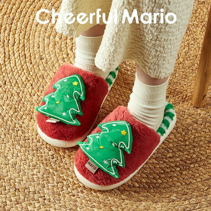 Lioraitiin Kids Baby Winter Slippers Christmas Tree Fluffy Warm Plush Slippers Non Slip House Shoes for Toddlers Indoor Outdoor