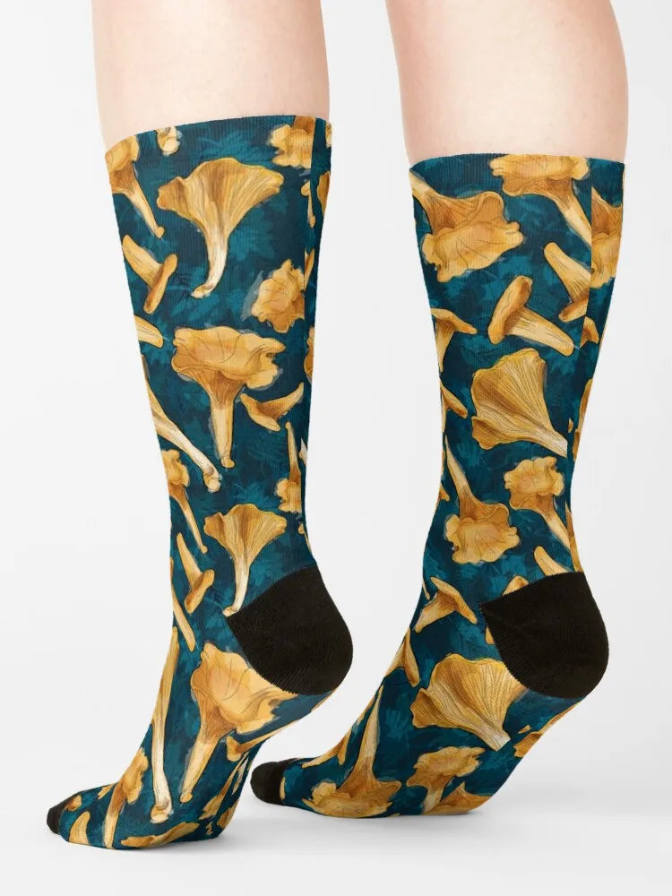 Golden yellow chanterelle mushrooms Socks shoes Fun socks