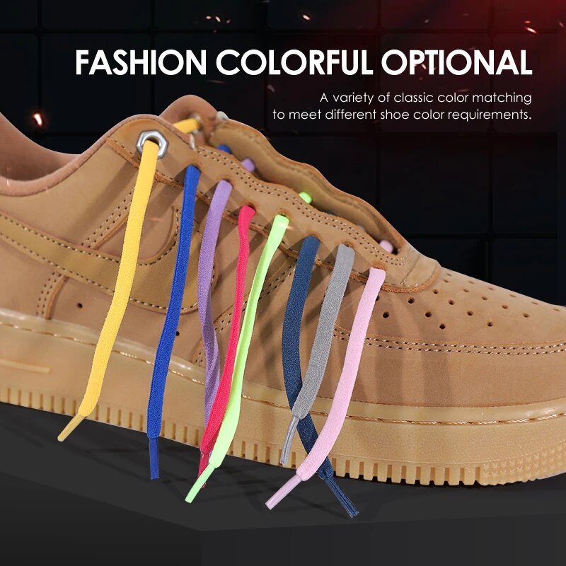 1 Pair No Tie Shoelaces Half Round Shoe Laces for Kids and Adults Sneaker Elastic Shoelaces Fast Lazy Lock Metal Shoelaces