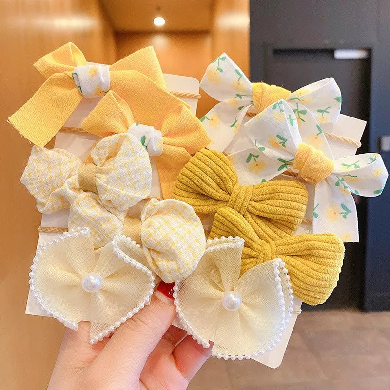 10Pcs/Set Big Bow Flower Elastic Hairbands Children Girls Sweet Hair Ties Fashion Headbands Hair Accessories Rubber Band For Kid