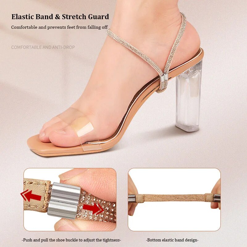 New Rhinestone High Heels Shoes Band Anti-loose for Women Diamond Shoelaces Anti-drop Heel Straps Belt Drill Elastic Fixed Belts