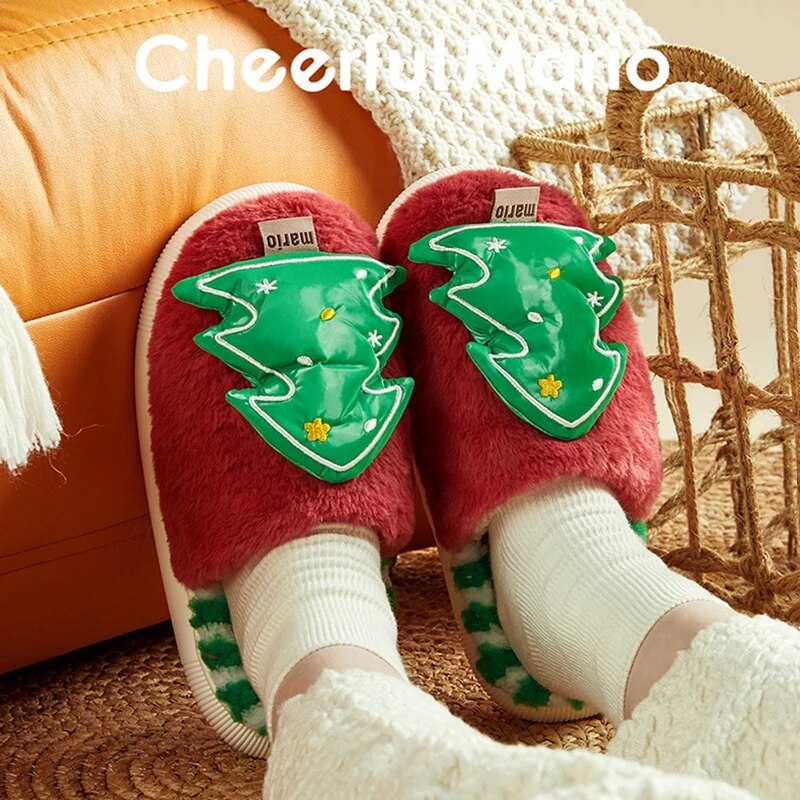 Lioraitiin Kids Baby Winter Slippers Christmas Tree Fluffy Warm Plush Slippers Non Slip House Shoes for Toddlers Indoor Outdoor