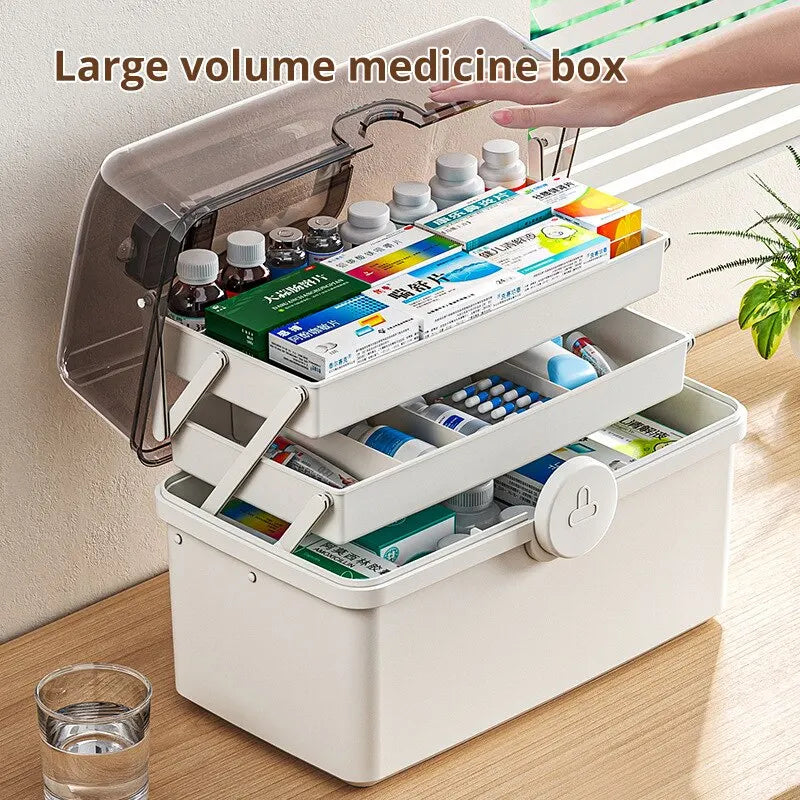 1pc White Large Capacity Medicine Box For Home Medicine Storage Multi Layer Classification Home Medicine Box