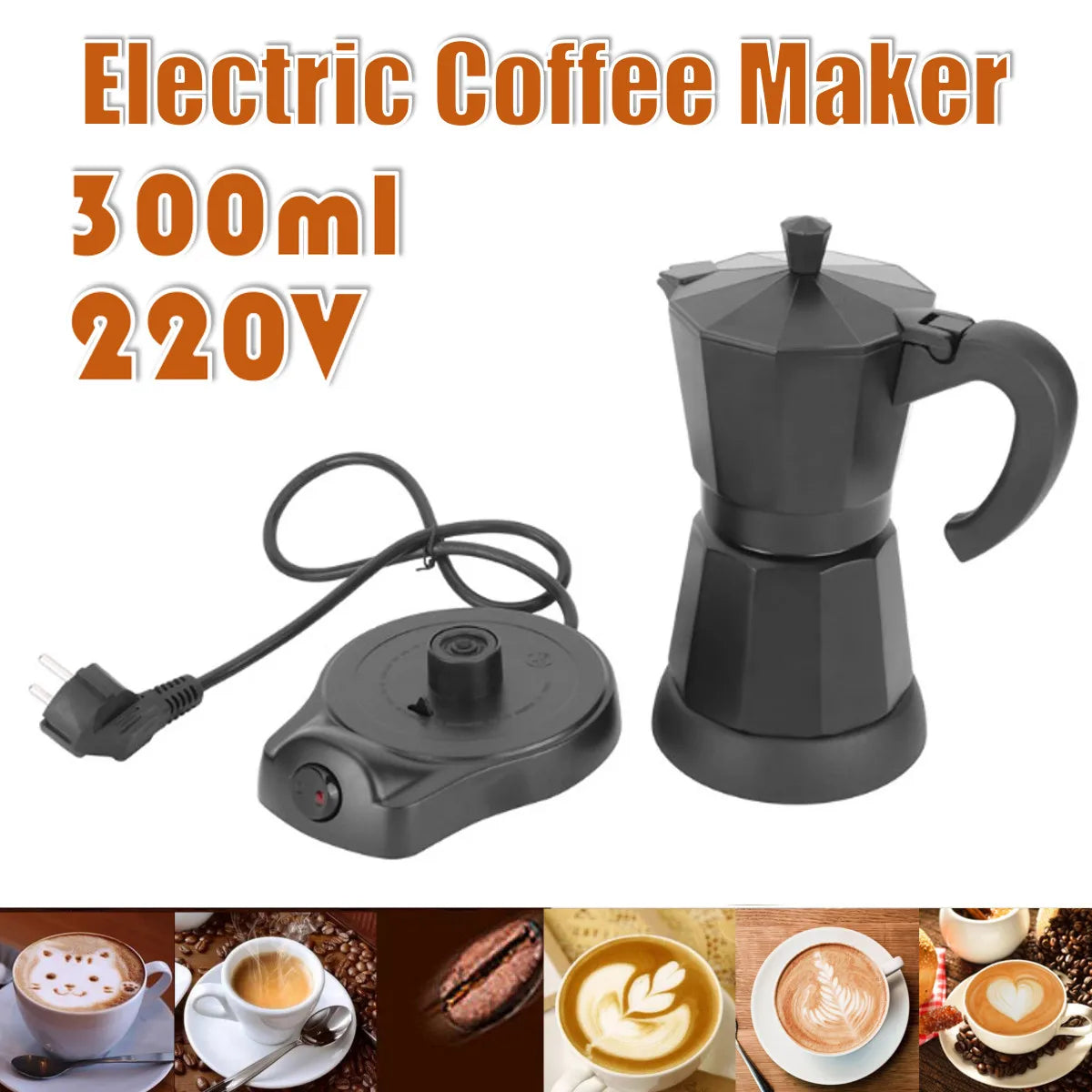 300ml Portable Electric Coffee Maker Stainless Steel Espresso Mocha Coffee Pot Percolator Tools Filter Espresso Machine GK545