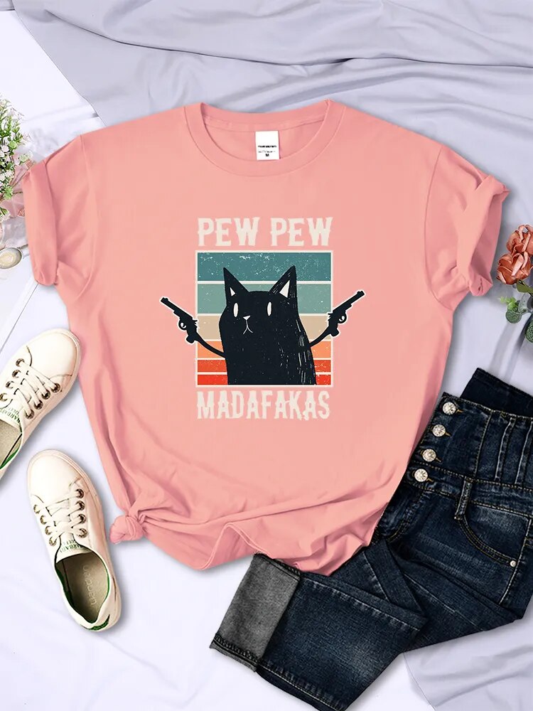 Pew Pew Madafaks Cute Funny Print Women T Shirts Hip Hop Vintage Tee Clothes Creativity Casual Tops Crewneck Womans Short Sleeve