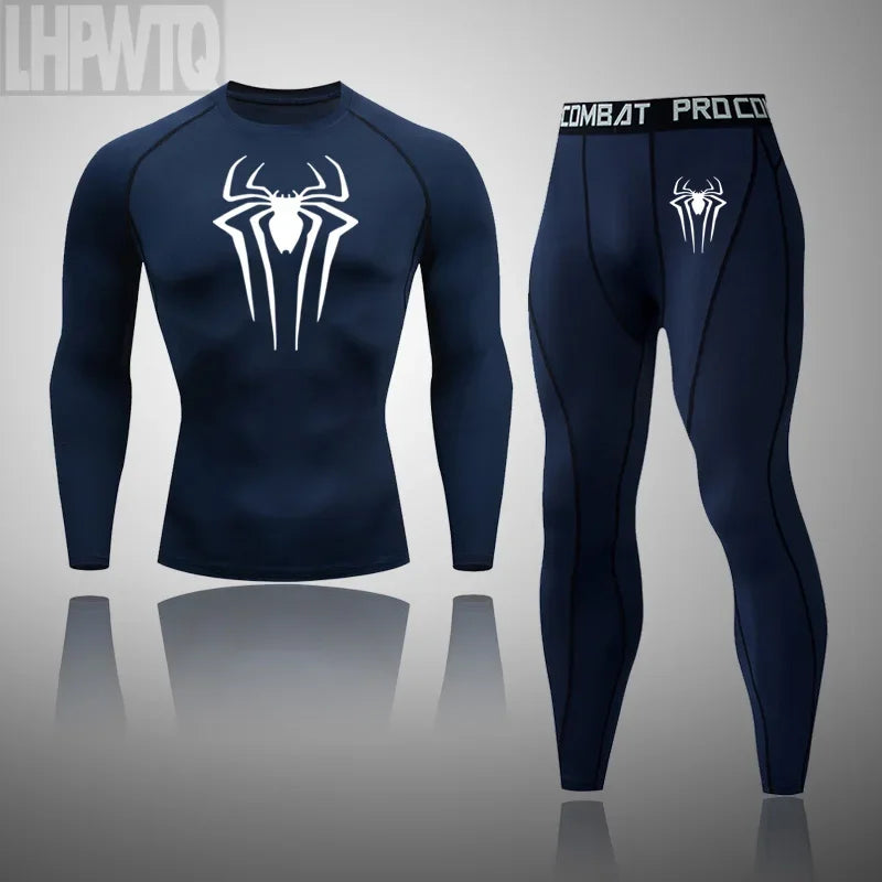 Men's Spider Print Compression Sportswear Legging Tights T-Shirt Men's Clothes Brand Thermal Underwear Men's Running Clothes