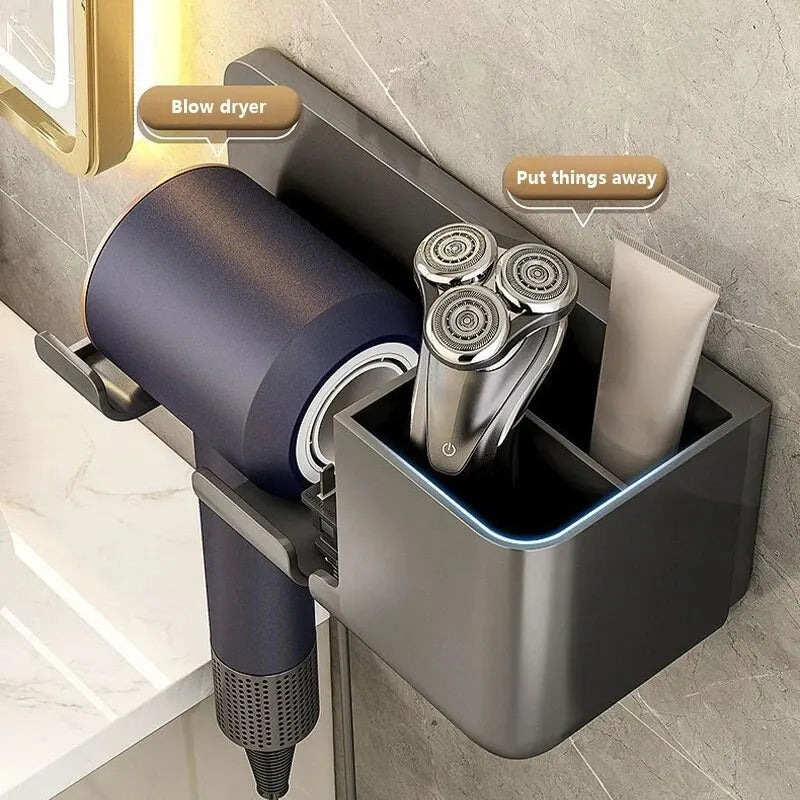 Wall Mounted Hair Dryer Holder Bathroom Shelves Shaver Hair Dryer Stand with Storage Box Toilet Organizers For Dyson Blower