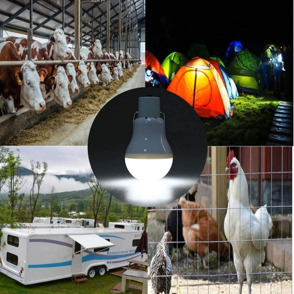 LED Solar Lamp Bulb Outdoor Waterproof Portable Solar Garden Hanging Light Hiking Fishing Emergency Lights