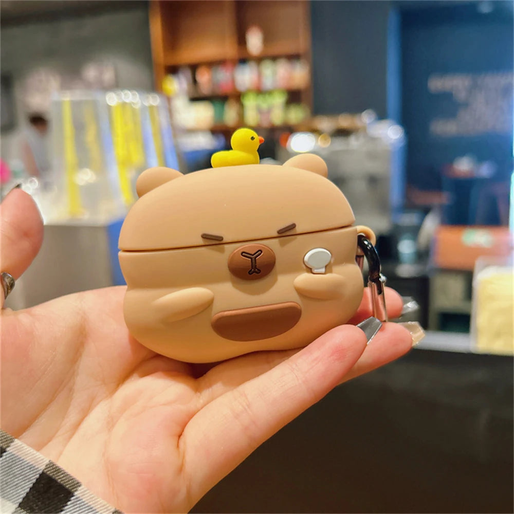 Capybara Honeybee Cute Cartoon Silicone Case For Apple Airpods 3 2 1 Pro 2 With Keychain Case Wireless Charging Soft Cover Box