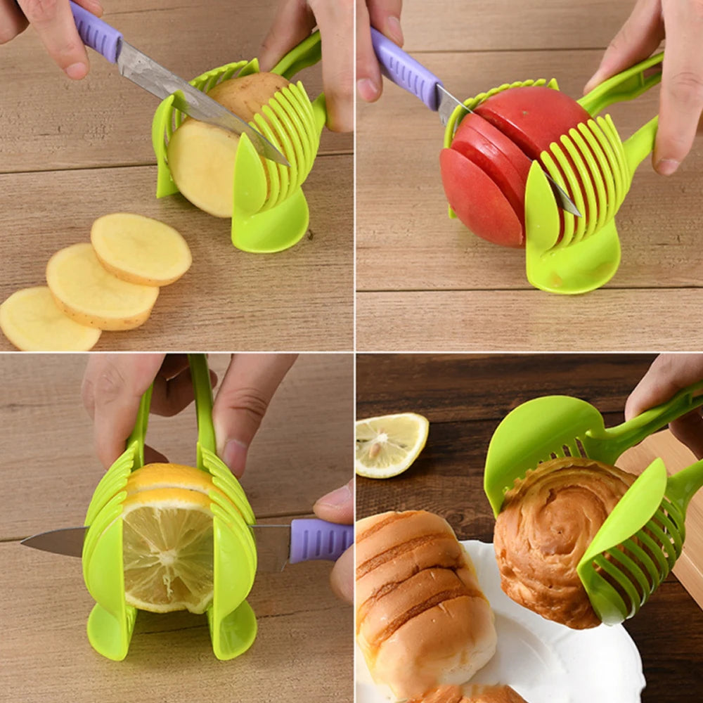 1PC Hand-held Kitchen Ware Tomato Slicing Bread Clip Fruit and Vegetable Slicing Fruit Slicer Knife Holder