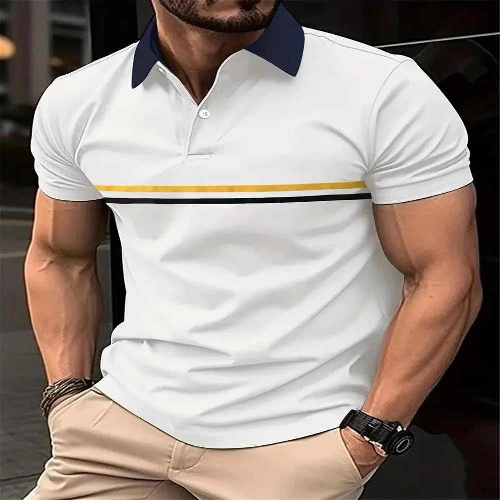 Striped Mens buttons Polo Shirt Short Sleeve Colorful 3d Printed Tops Tees Casual Polo T Shirt New Male Oversized 5xl Clothing