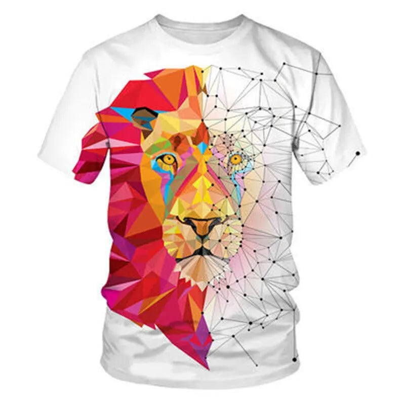 2023 New Men's Vintage T-Shirt Printed American Plus-Size Hip-Hop Personality Lion Designed Short-Sleeved Daily Casual Clothing