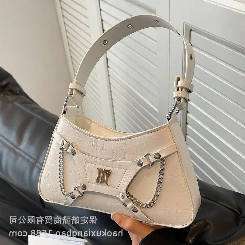 2023 New Casual PU Leather Women's Handbag Women's Luxury Designer Y2K Women's Shoulder Bag Wallet Metal Decoration Small Bag