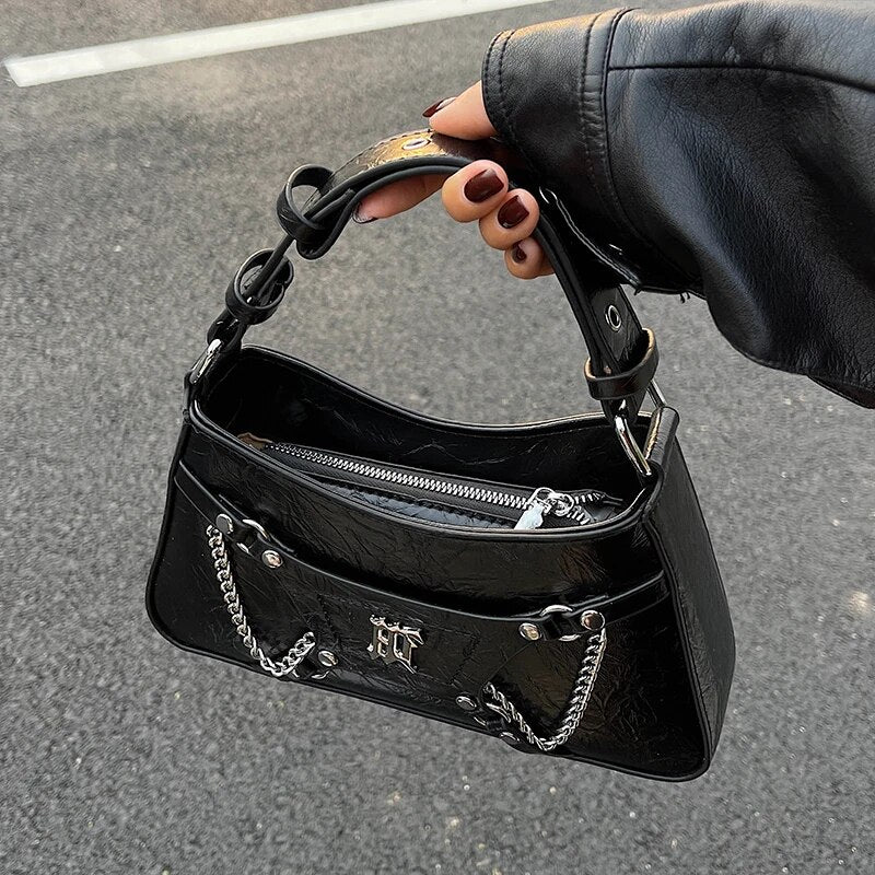 Y2K Women's Casual Bags Luxury Designer Brand Handbags Wallet 2023 Fashion Trend PU Leather Metal Decoration Crossbody Bag Small