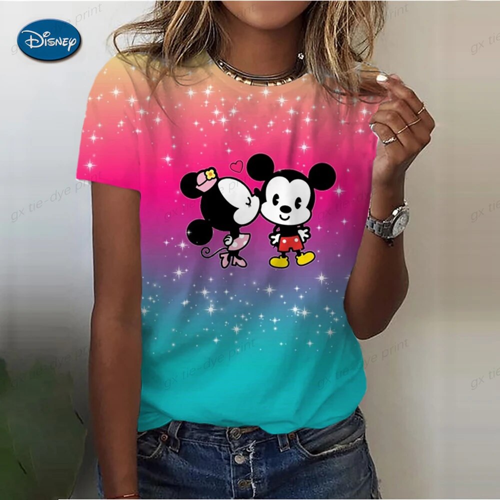 Women Sexy T-shirt Woman Summer Tee Shirt Femme Skinny Disney Minnie Mickey Printing Korean Fashion T-shirt Basic Clothes Hot