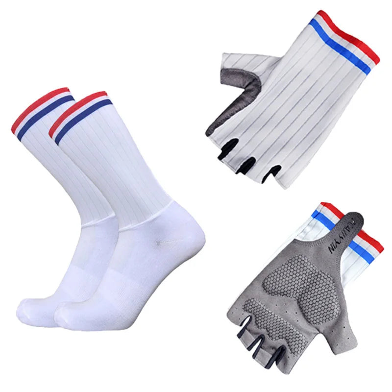 New Aero Bike Team Cycling Gloves and Socks Combined Men Women Bike Gloves Socks Non-slip Calcetines Ciclismo Guantes Ciclismo