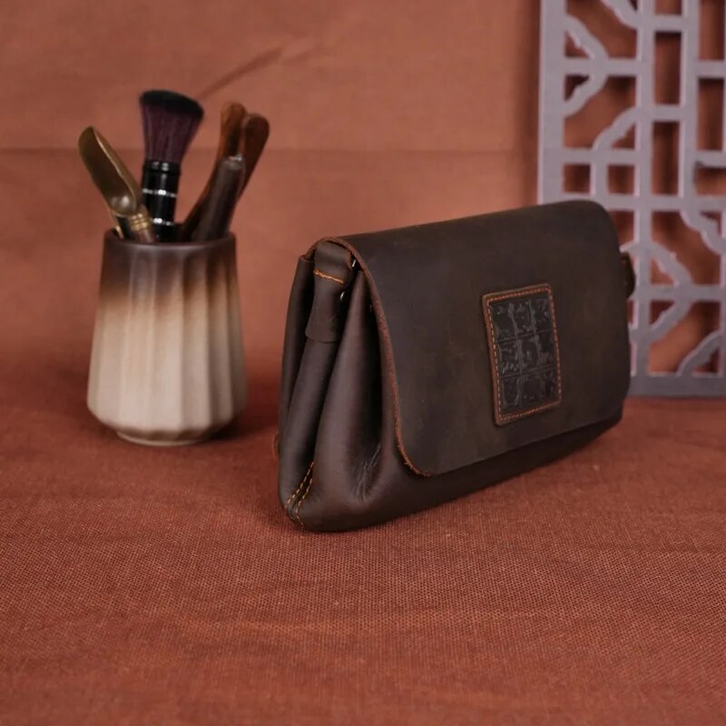 Vintage Crazy Horse Leather Men's Wallet Clutch Bag Mobile Phone Bag Car Key Purses Business Multifunction Card Package