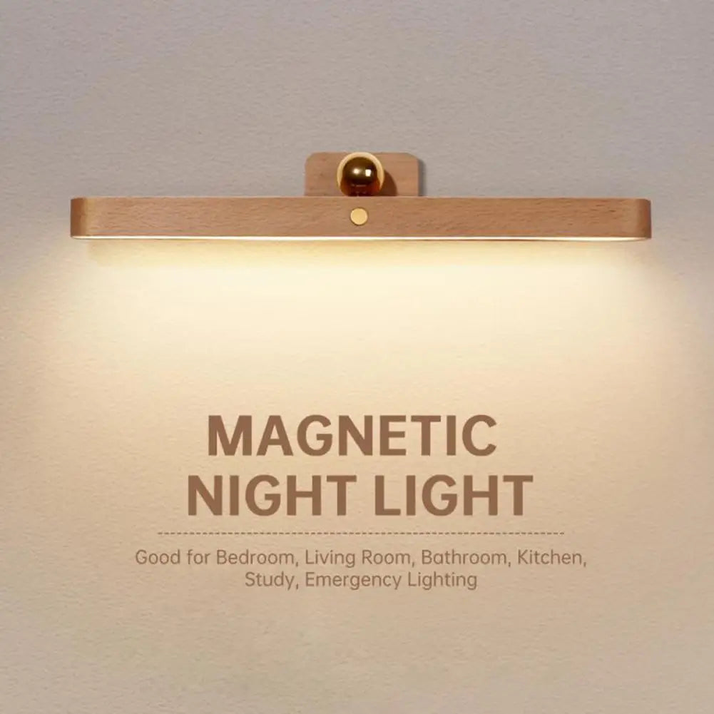 Mirror Light Wooden LED Night Light Mirror Front Fill Light for Makeup Rechargeable Magnetic Wall Lamp Bedroom Bedside Lamp