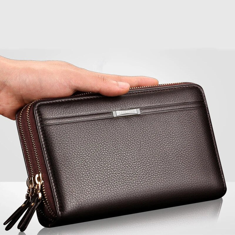 Men's Long Wallet Zipper Leather Large Phone Holder Bag Business Clutch Handbag Multifunction Wallet Commerce Style