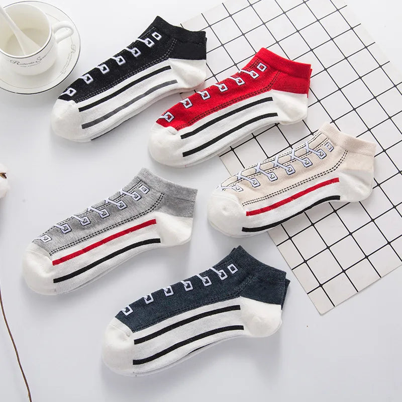 5 Pairs Funny Shoe Print Socks Fashion Harajuku Style Hip Hop Cute Fashion Soft Womens Slippers Socks Unisex Low Tube Socks